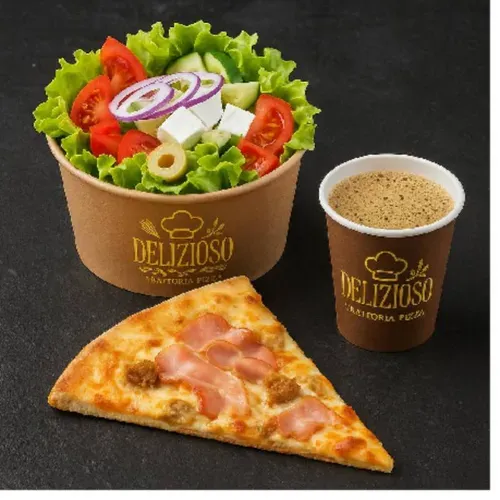 Salată + Pizza Slice + băutură caldă